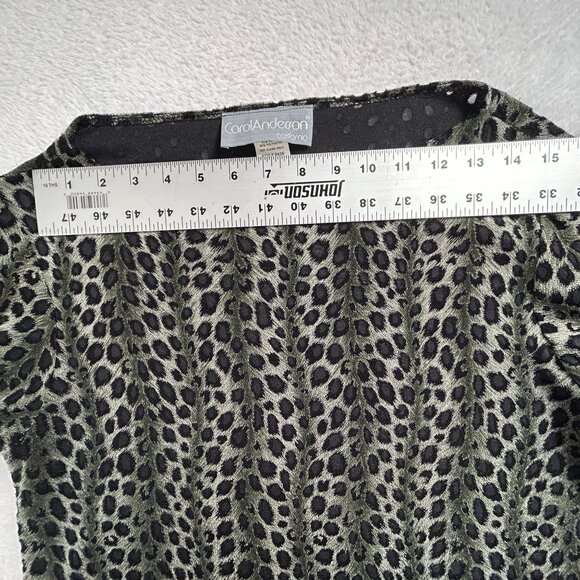 Carol Anderson Womens Leopard Print Bot Neck Fringe Hem Top Medium Green/Black - Picture 5 of 9